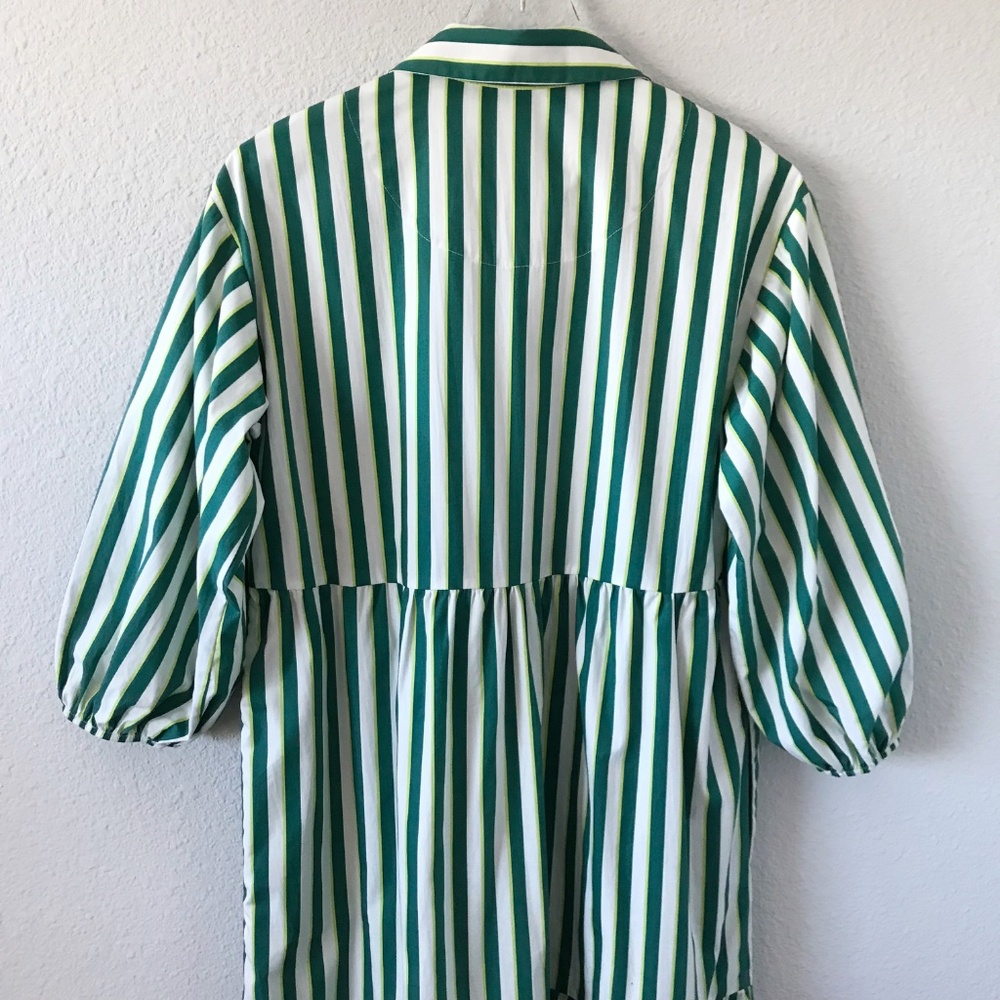 Maeve Anthropologie The Bettina Size S Tiered Striped Cotton Midi Shirt Dress - Picture 5 of 11